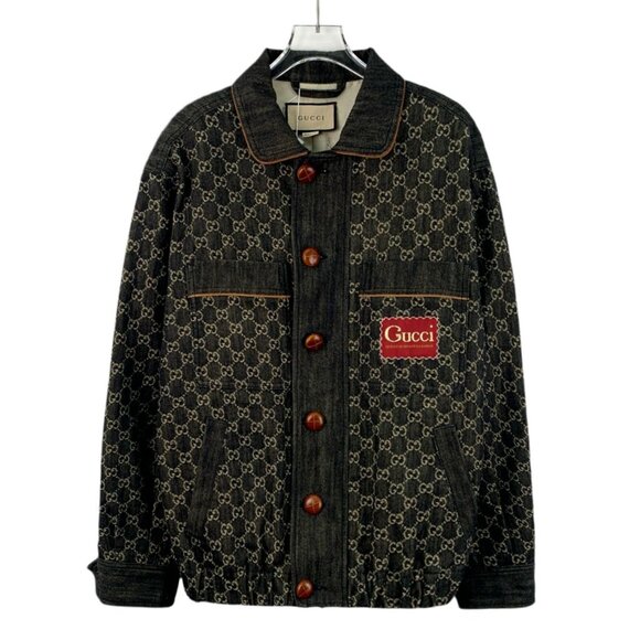 DM0083 Gucci GG Monogram Denim Jacket With Red Patch Logo - Picture 1 of 8